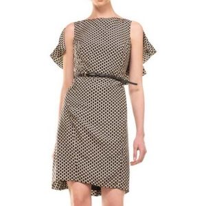 100% Silk Geometric Drape-Accent Sheath D